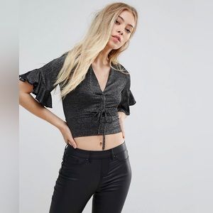 New Look glitter ruched peasant top size 6